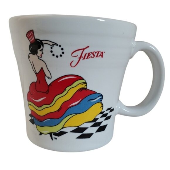 FIESTAWARE FIESTA CERAMIC WHITE TAPERED MUG CUP DANCING LADY 15 FL OZ - Picture 2 of 14